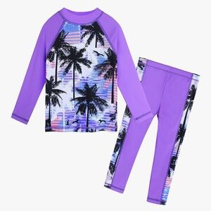 Kids Tropical Palm Rashguard Set - Purple